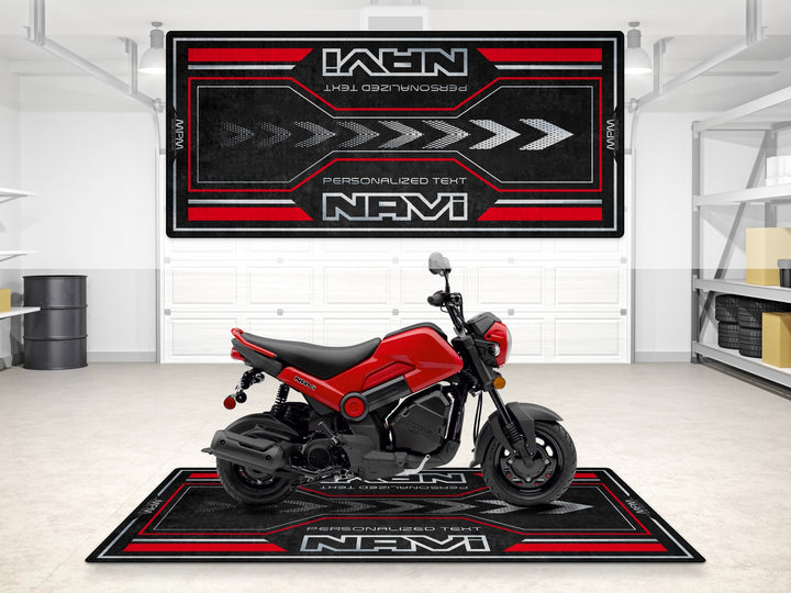 Personalized motorcycle floor rug for Honda Navi. Thermoplastic Rubber mat for track prep and garage organization.