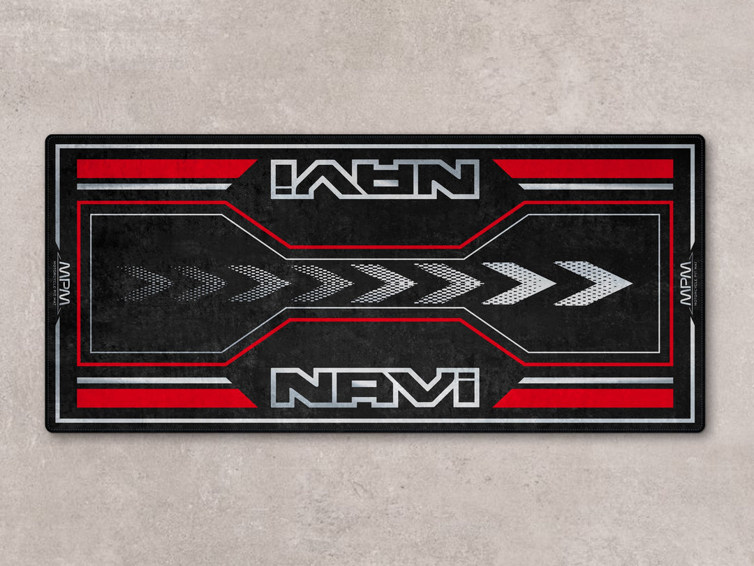 Red Honda Navi parking mat for garage floors. Rug ideal for showroom display and rider essentials area.