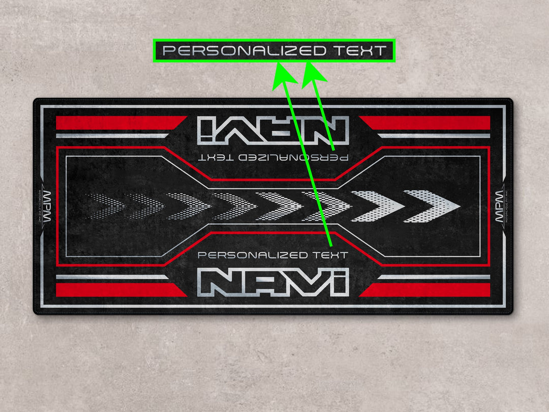 Custom garage mat for Honda Navi. Perfect for motorcycle gear, accessories, and superbike garage environments.