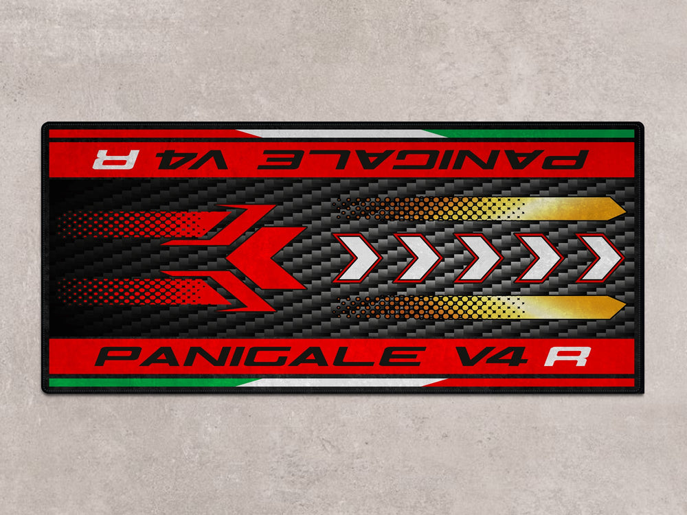 Parking mat for Panigale V4 R. Essential accessory for rider essentials and parts layout in any superbike garage or bike zone.