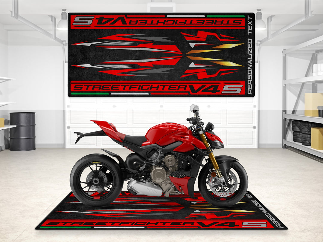 Show off your Ducati Streetfighter V4 S Ducati Red in style. This motorcycle display mat is the perfect gift for any rider’s gear and garage space.