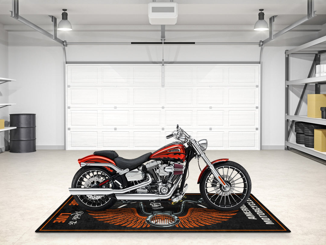 OCC & WCC Skull Wings American Chopper Garage mat, Thermoplastic Rubber pit mat, bike zone rug, garage floor protection carpet.
