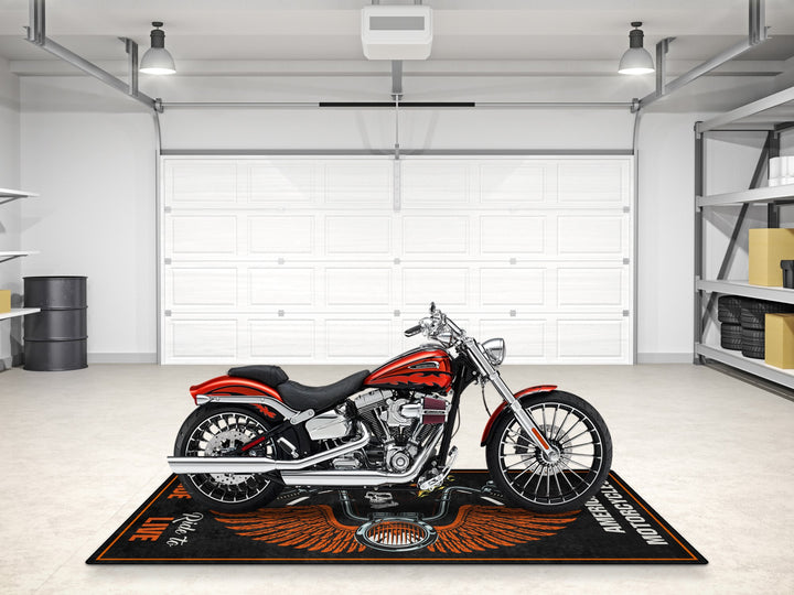 OCC & WCC Skull Wings American Chopper Garage mat, Thermoplastic Rubber pit mat, bike zone rug, garage floor protection carpet.