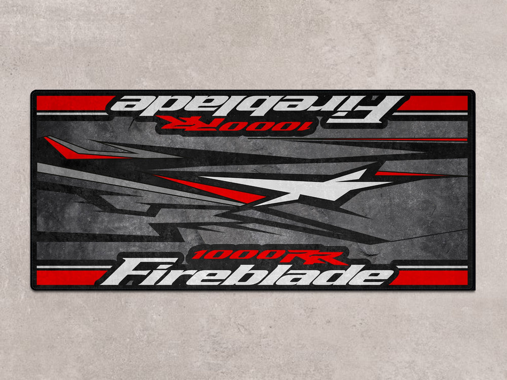 Thermoplastic Rubber pit mat for Fireblade 1000RR. Ideal floor cover for showroom, motorcycle gear space, or racetrack prep.