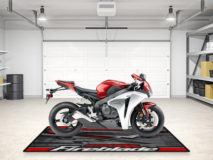 Dominate the garage with this Fireblade 1000RR mat. A bold pit rug for motorcycle display, parking mat, or racetrack style.