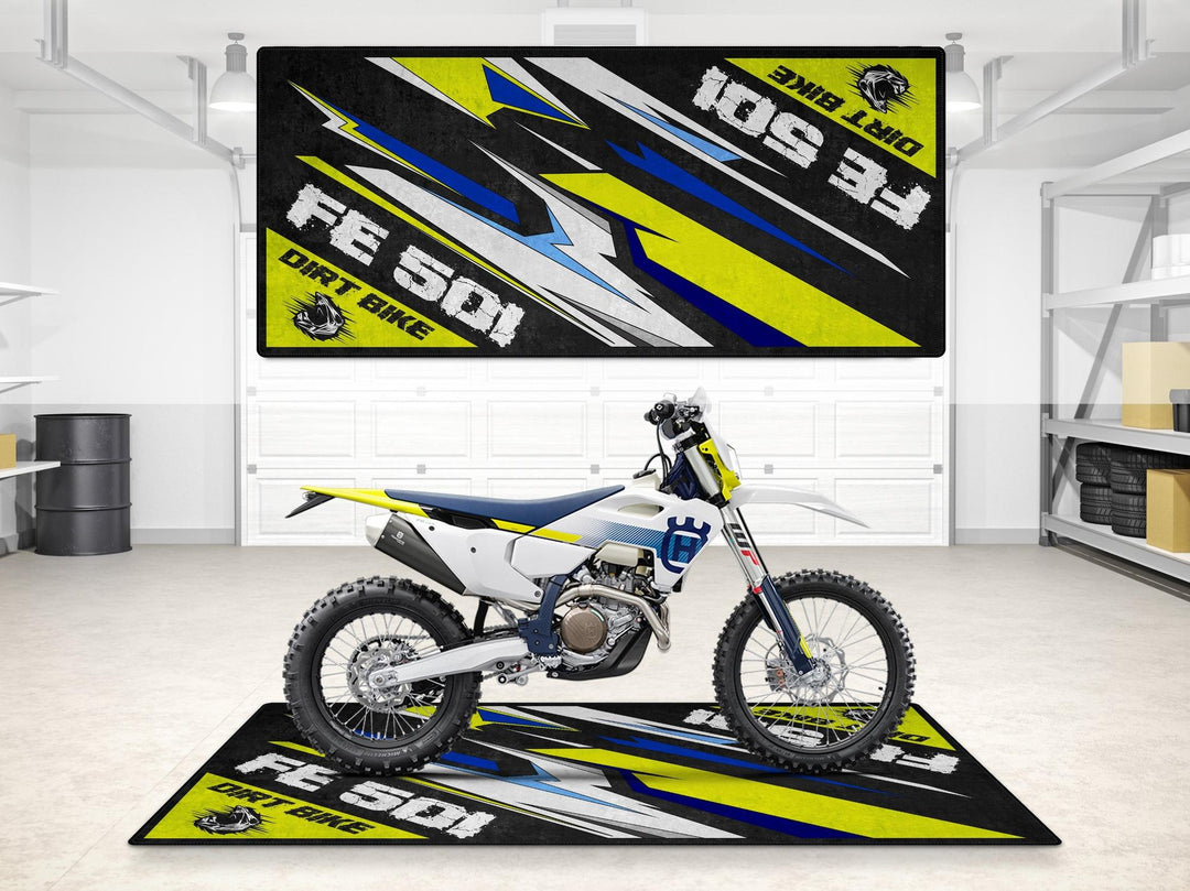 Garage mat for Husqvarna FE501 – rugged pit mat and floor cover for dirt bike riders. Perfect for garage floor protection and motorcycle gear.