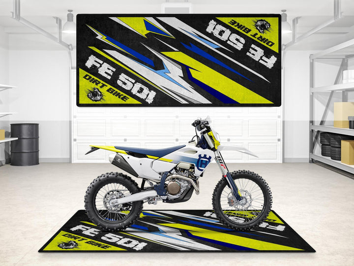 Garage mat for Husqvarna FE501 – rugged pit mat and floor cover for dirt bike riders. Perfect for garage floor protection and motorcycle gear.