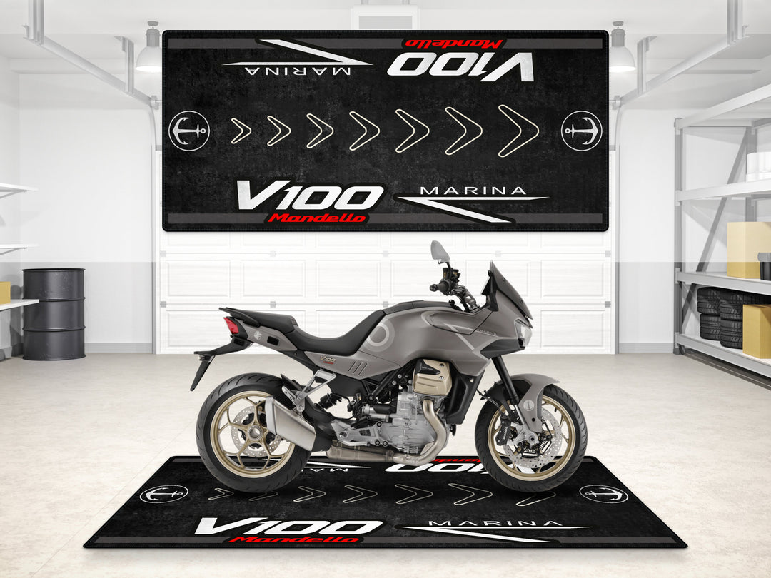 Moto Guzzi V100 Mandello Marina floor cover – Thermoplastic Rubber garage mat for showroom or parking mat display.