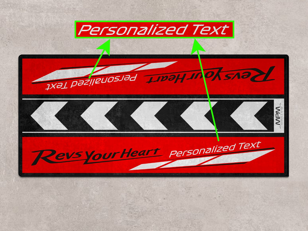 Personalized display mat for Yamaha R7 and MT-09, essential racetrack accessory and motorcycle gear pad.