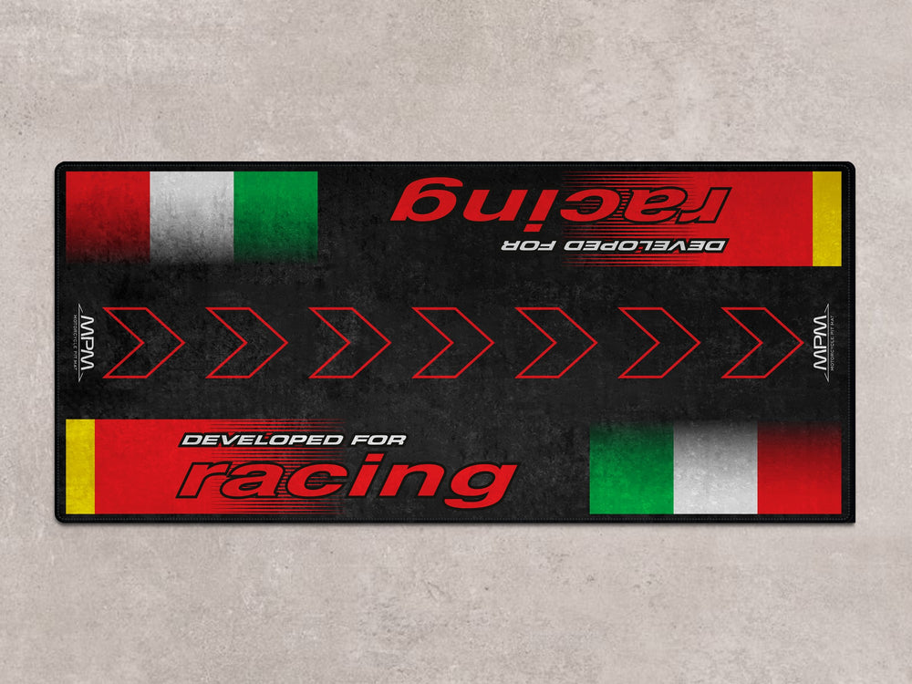 Aprilia sportbike mat for RSV4, RS 660, RS 457. A must-have garage accessory for riders who demand style, parts protection, and pit precision.