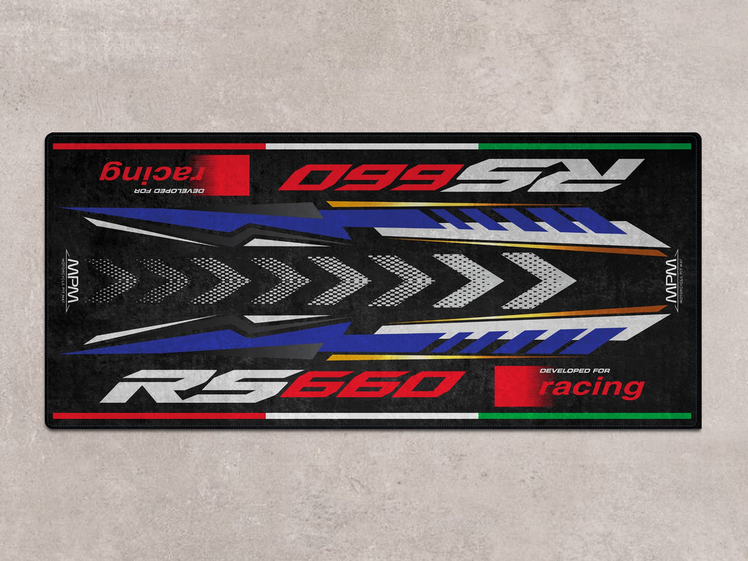 Garage mat for Aprilia RS 660 Tribute – perfect motorcycle display for rider essentials, bike zone, and accessory use.