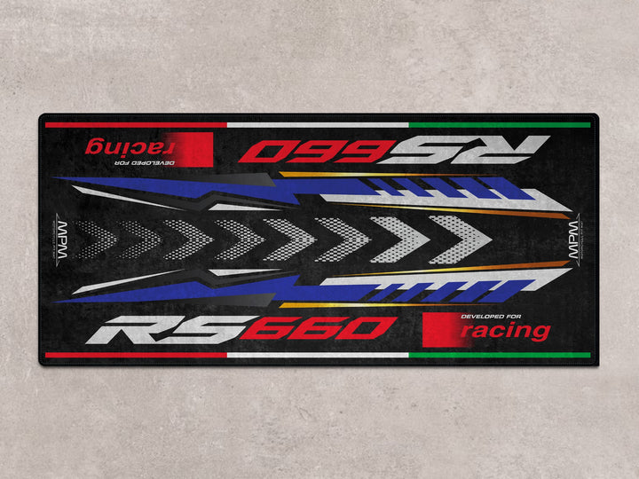 Garage mat for Aprilia RS 660 Tribute – perfect motorcycle display for rider essentials, bike zone, and accessory use.
