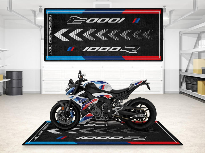 Personalized garage mat for BMW M1000R Light White M – rider essentials and track prep style in one custom pit rug.