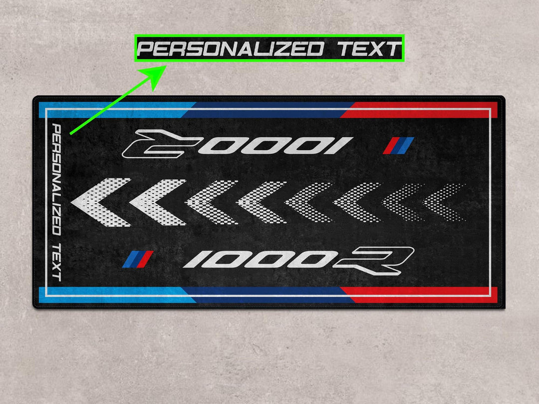 Custom motorcycle display mat for M1000R – personalized gift and accessory with Thermoplastic Rubber base.