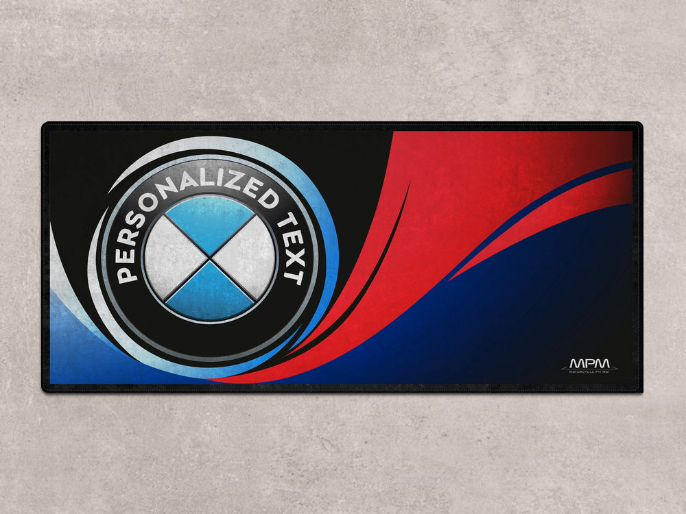 Motorcycle display rug for BMW superbikes – premium carpet and Thermoplastic Rubber accessory for riders and bike zone use.