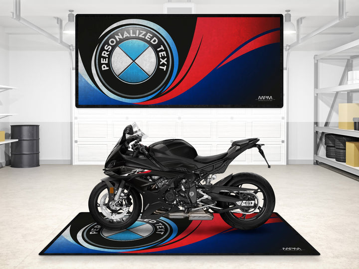 BMW racing garage mat – high-performance parking mat, pit mat, and floor cover for track prep and showroom display.