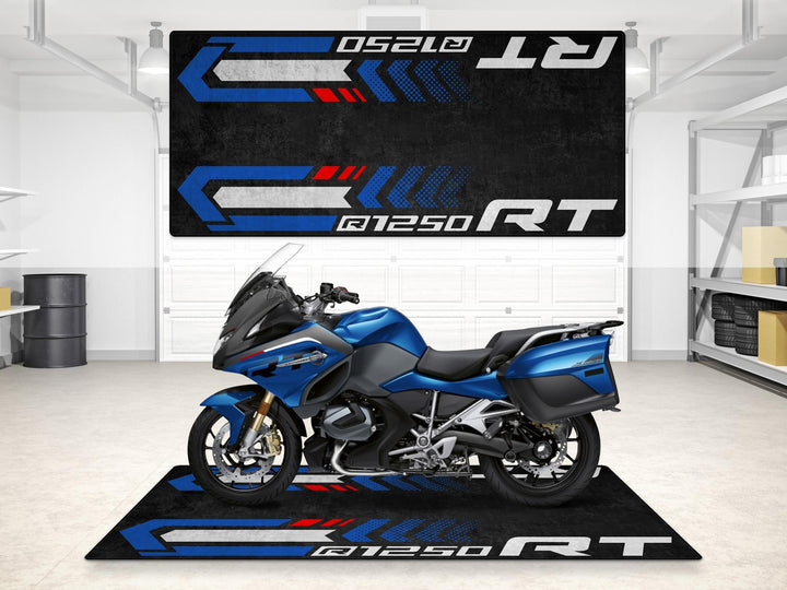 BMW R1250 RT Sport garage mat and pit mat. Floor cover for showroom-level setups, bike zone order, and your premium superbike garage.