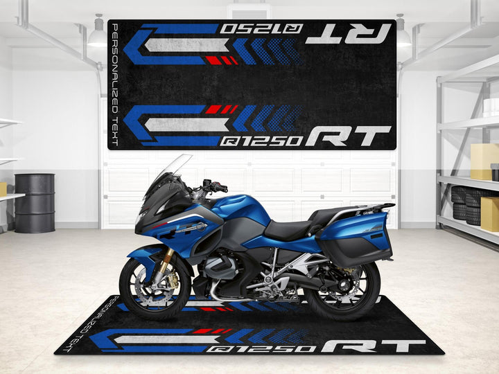 Personalized carpet mat for BMW R1250 RT Sport. The ideal motorcycle gift and rider essentials item to match your motorcycle gear setup.