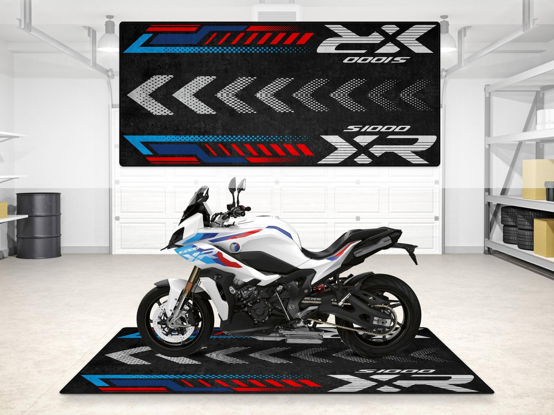 BMW S1000XR garage mat and pit mat. Floor cover for your bike zone or showroom—built for riders who value clean, pro-level garage setups.
