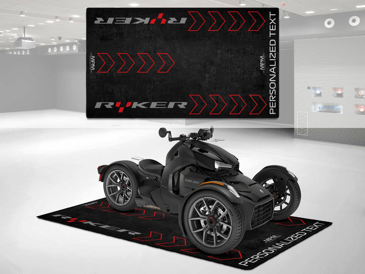 Personalized carpet mat for Can-Am Ryker. A custom motorcycle gift and rider essentials piece to fit your motorcycle gear layout.