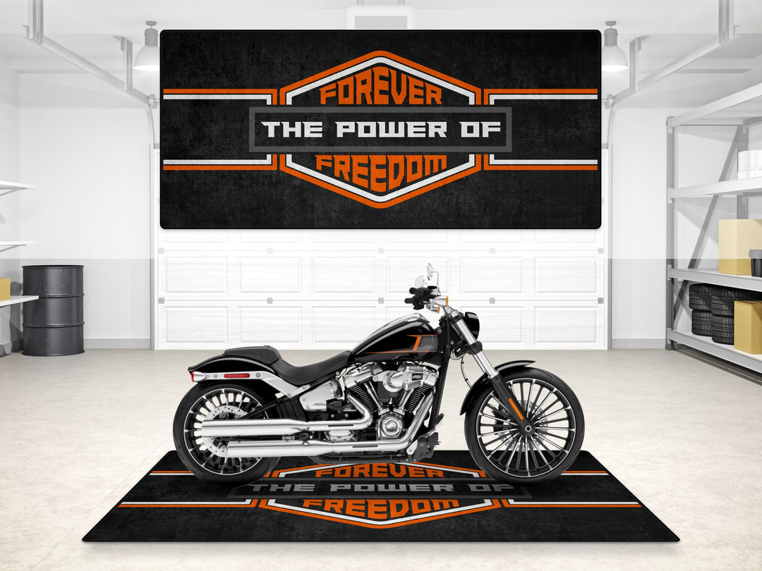 Harley Davidson Chopper Black-Silver Motorcycle Garage mat, parking mat, pit mat, showroom rug, garage floor protection.