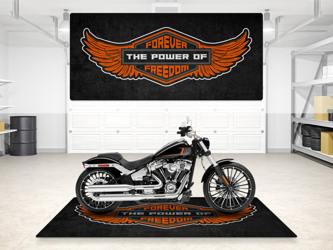 Harley Davidson Breakout 117 Freedom Wings Garage mat, parking mat, motorcycle pit rug, biker showroom floor cover carpet.