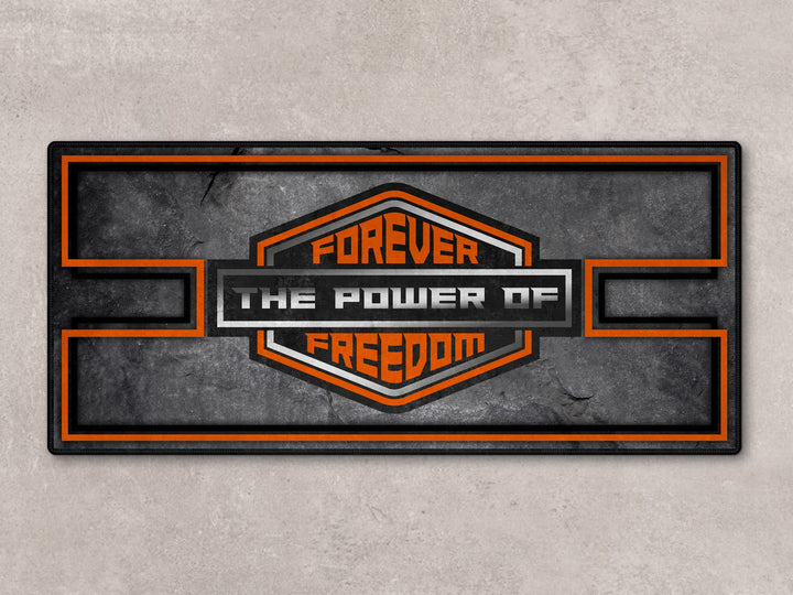 Indian American Chopper Black-Orange Motorcycle Garage mat, racetrack prep pit rug, motorcycle display carpet, rider essentials.