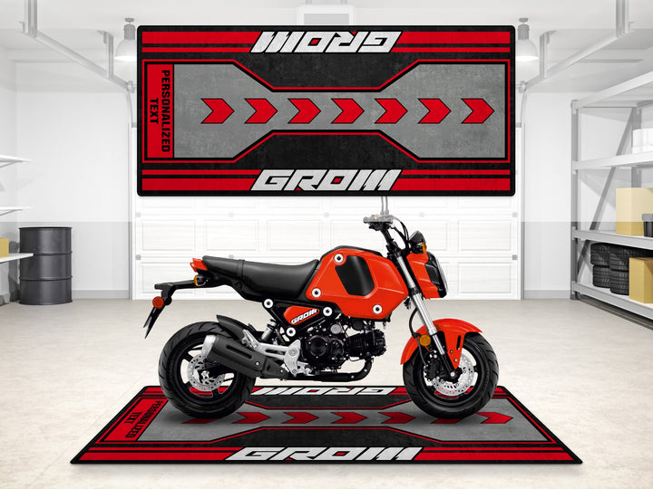 Custom pit mat for Honda Grom lovers. Great rider gift for paddock, racetrack or motorcycle gear zones.