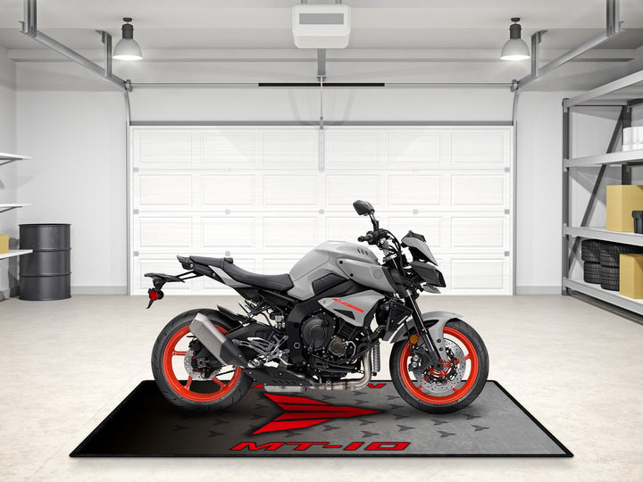 Garage mat for Yamaha MT-10 Ice Fluo, stylish and functional rug for floor cover, motorcycle display, and rider essentials.