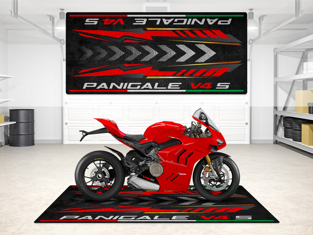 Ducati Panigale V4 S garage mat and parking mat for showroom-level floor cover. Ideal for premium motorcycle display setups and workshop use.