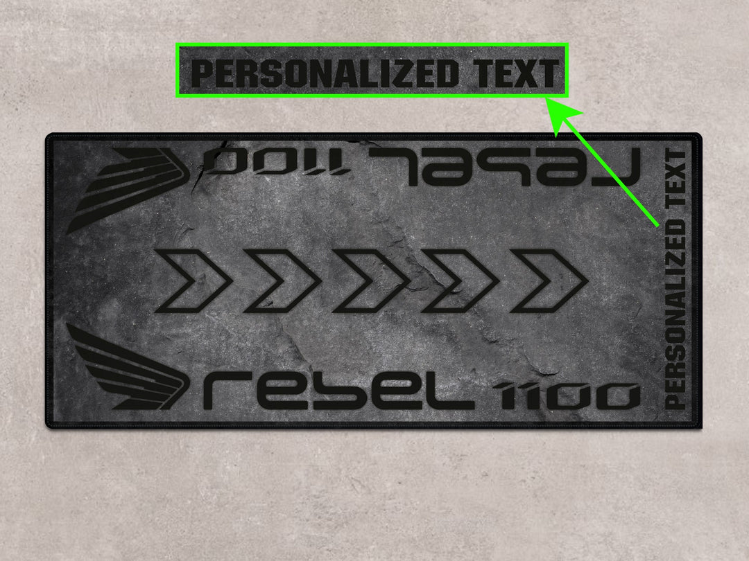 Unique floor cover for Rebel 1100 riders. Motorcycle accessory and gift for showroom or track prep use.