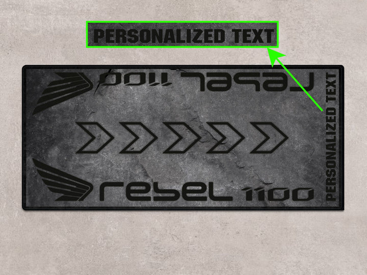 Unique floor cover for Rebel 1100 riders. Motorcycle accessory and gift for showroom or track prep use.