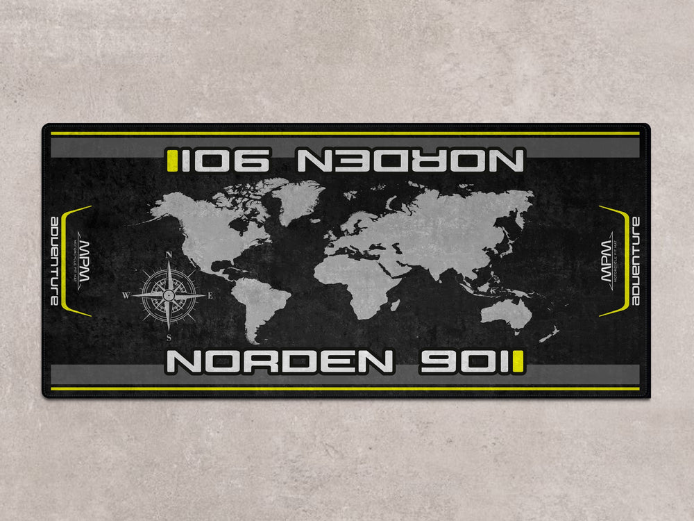 Husqvarna Norden 901 parking mat – rugged Thermoplastic Rubber pit mat for garage floor protection and superbike garage accessory.