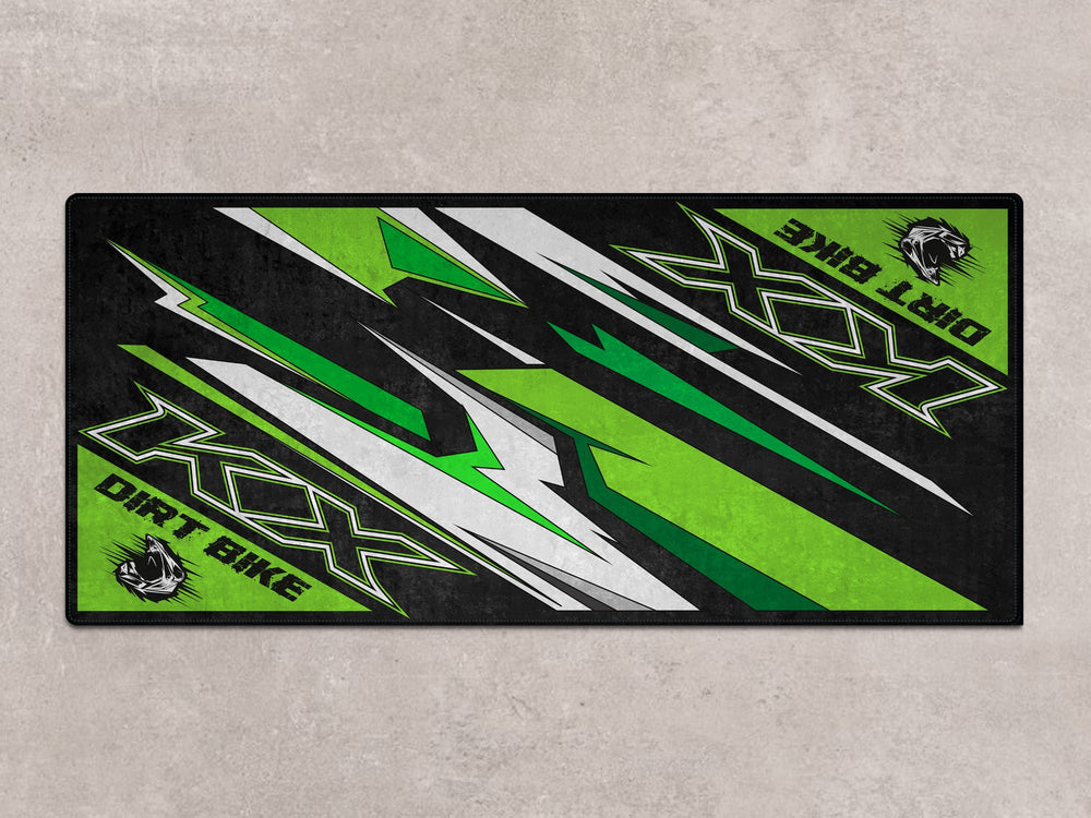 Off-road garage mat for KX bike zone. Rug built for pit mat, track prep, and rider essentials.