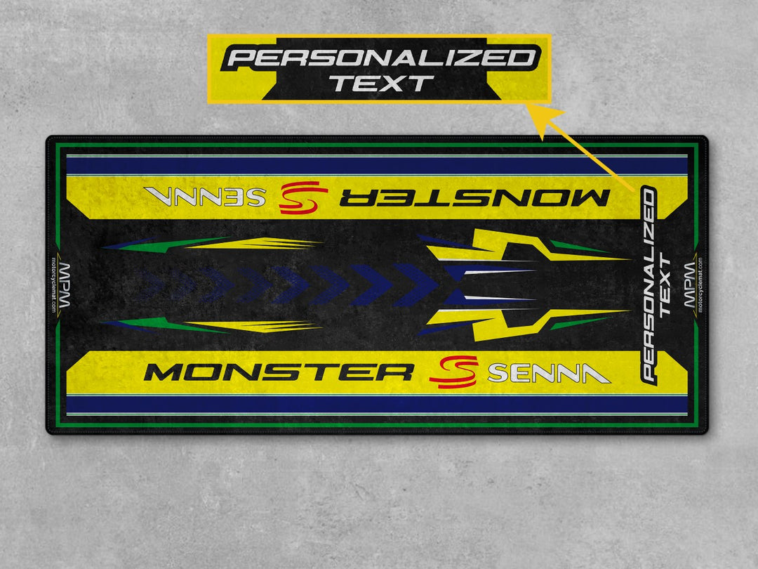Personalized carpet mat for Ducati Monster Senna. A top-tier gift for Ducati fans, perfect for organizing parts and elevating your track prep space