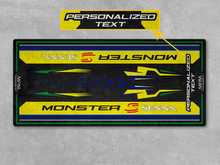 Personalized carpet mat for Ducati Monster Senna. A top-tier gift for Ducati fans, perfect for organizing parts and elevating your track prep space