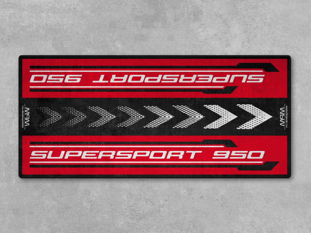 Rug and carpet mat for Ducati Supersport 950. A must-have motorcycle accessory for organized showroom floors and racetrack-inspired setups.