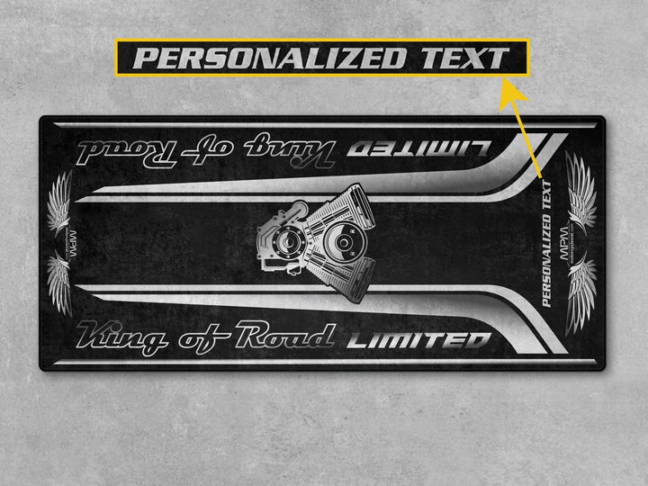 Motorcycle floor mat for Road King Limited—ideal carpet for garage floor protection. Works as a gift, accessory, or racetrack-ready floor cover.