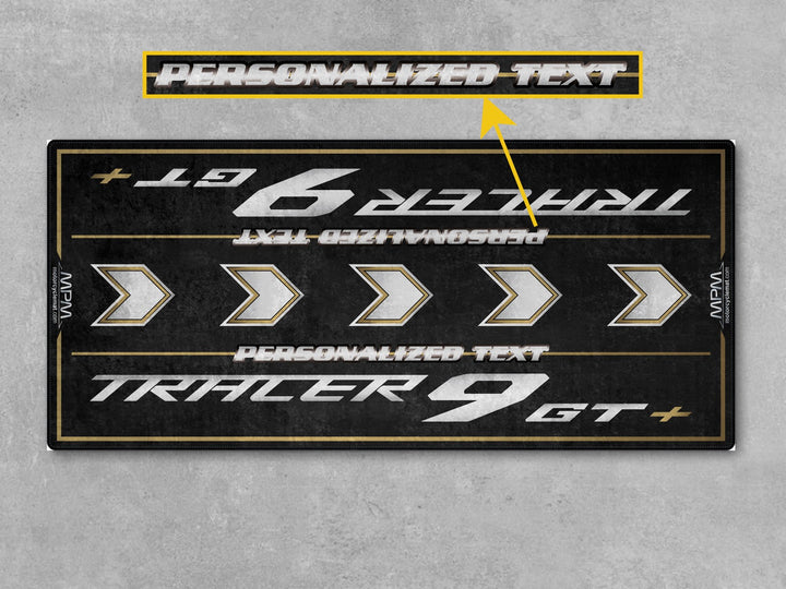 Luxury motorcycle display mat for Tracer 9 GT+, ideal gift for riders, carpet for showroom setups or garage floor use.