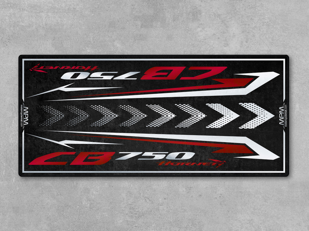 Garage floor protection rug for Honda CB750 Hornet. Ideal carpet for superbike garage or racetrack display.