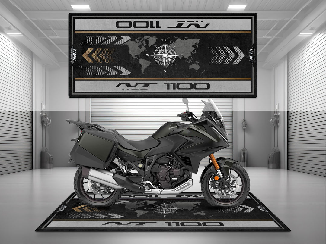 Garage mat for Honda NT 1100 Gunmetal Black Metallic, designed for showroom looks and garage floor protection.