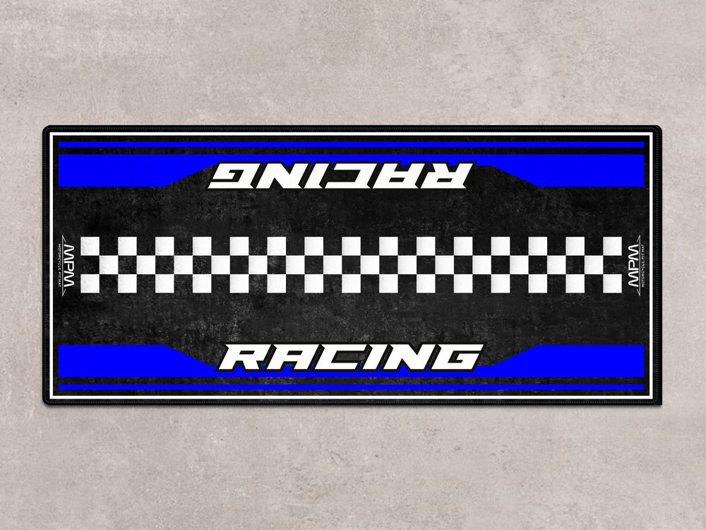 Sporty garage mat for Suzuki GSX-R750. Ideal parking mat for superbike garage, motorcycle gear zone, and racetrack use.