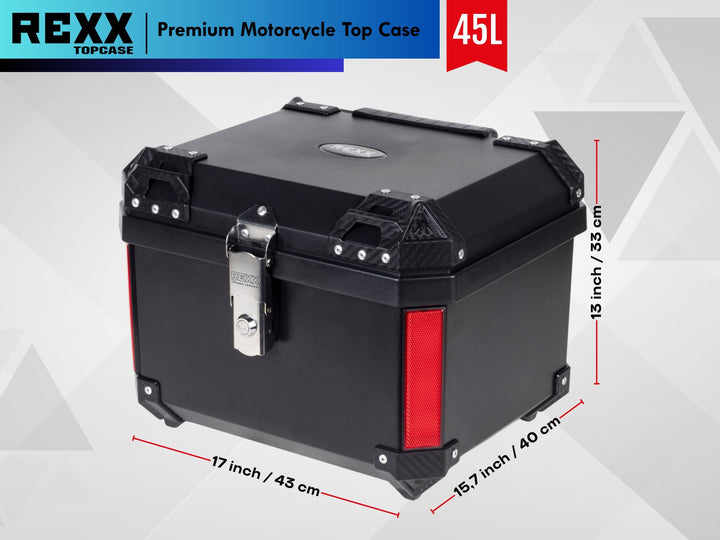 MPM Rexx Premium Motorcycle Top Case 45L – Universal ABS Reinforced Lockable Luggage Box
