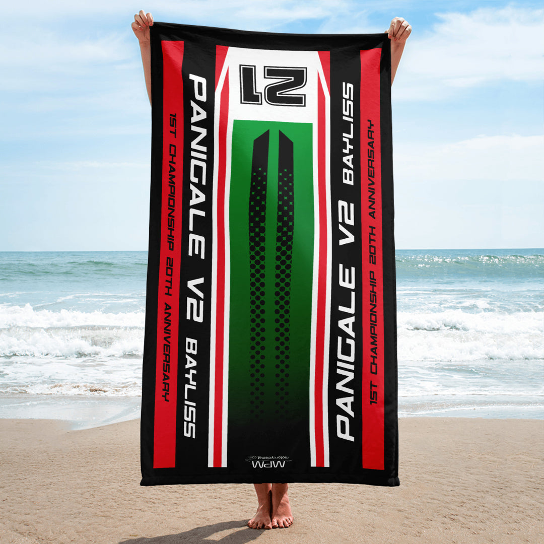 Designed Beach Towel Inspired by Ducati Panigale V2 Bayliss 1ST CHAMPIONSHIP 20TH ANNIVERSARY Motorcycle Model - MM9193