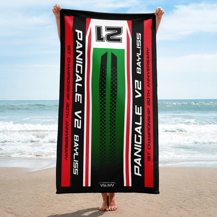 Designed Beach Towel Inspired by Ducati Panigale V2 Bayliss 1ST CHAMPIONSHIP 20TH ANNIVERSARY Motorcycle Model - MM9193