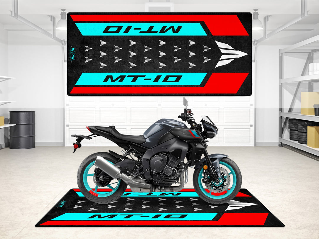 MT-10 cyan storm parking mat with Thermoplastic Rubber base. Rugged floor cover for garage or racetrack use.