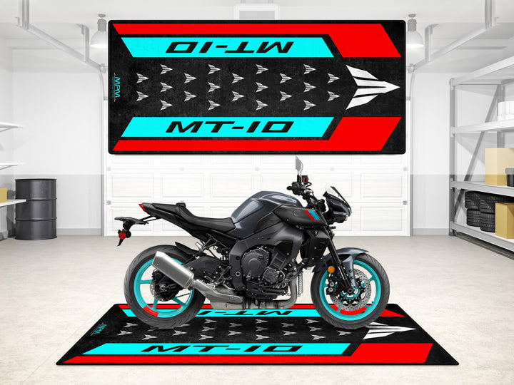 MT-10 cyan storm parking mat with Thermoplastic Rubber base. Rugged floor cover for garage or racetrack use.