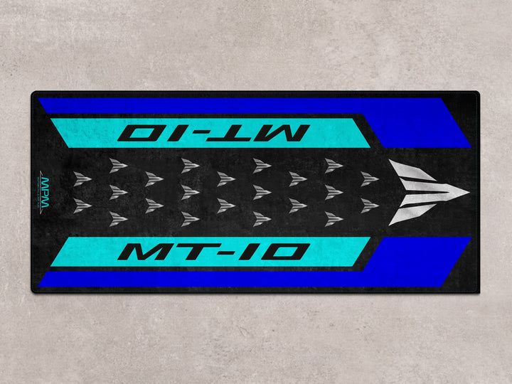Icon Blue MT-10 parking mat with Thermoplastic Rubber base. Rug for motorcycle gear zone or track prep.