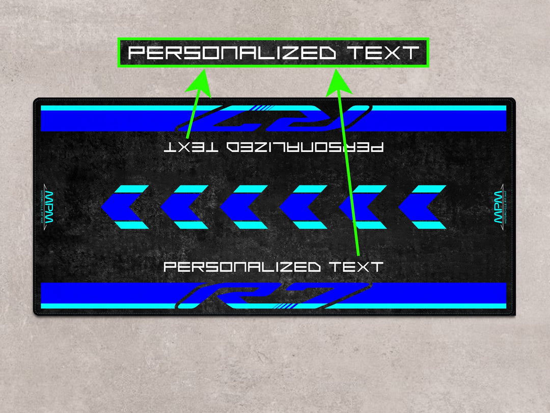 Personalized motorcycle display mat for Yamaha R7 Icon Blue, a premium addition to your bike zone.