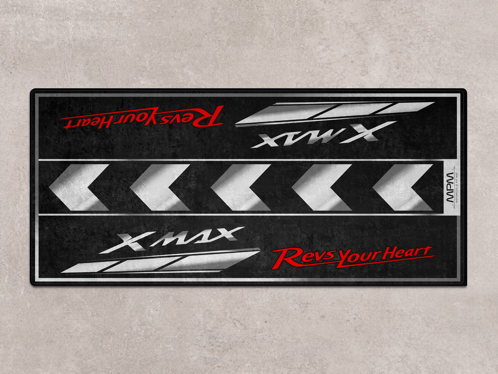 Garage floor cover for Yamaha XMAX 125 or 250. Rug protects your superbike garage and upgrades your motorcycle display.